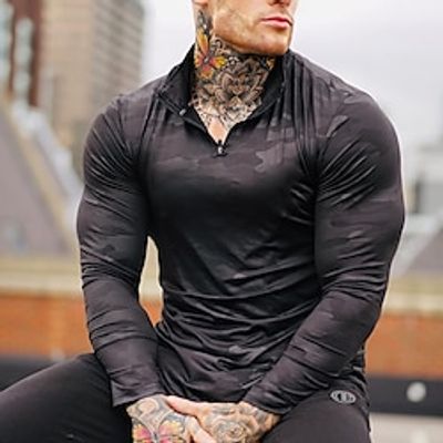 Men's T shirt Tee Gym Shirt Compression Shirt Running Shirt Men Tops Crew Neck Long Sleeve Sports  Outdoor Vacation Going out Casual Daily Quick dry Moisture Wicking Breathable Soft Plain Black Blue Lightinthebox