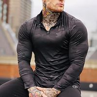 Men's T shirt Tee Gym Shirt Compression Shirt Running Shirt Men Tops Crew Neck Long Sleeve Sports  Outdoor Vacation Going out Casual Daily Quick dry Moisture Wicking Breathable Soft Plain Black Blue Lightinthebox - thumbnail