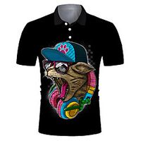 Men's Golf Shirt Tennis Shirt 3D Print Cat Animal Button-Down Short Sleeve Street Tops Casual Fashion Cool Breathable Black / Sports miniinthebox - thumbnail