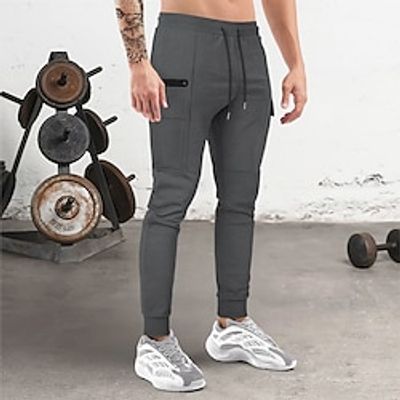 Men's Joggers Sweatpants Drawstring Beam Foot High Waist Bottoms Outdoor Athleisure Winter Cotton Breathable Moisture Wicking Soft Running Walking Jogging Sportswear Activewear Solid Colored Dark Lightinthebox