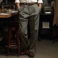 Men's Trousers Chinos Chino Pants Pleated Pants Pocket Plain Comfort Breathable Outdoor Daily Going out Cotton Blend Fashion Casual Black Army Green miniinthebox - thumbnail