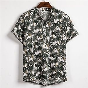 Men's Shirt Summer Hawaiian Shirt Coconut Tree Graphic Prints Stand Collar Green Outdoor Street Short Sleeve Button-Down Print Clothing Apparel Fashion Designer Casual Comfortable miniinthebox