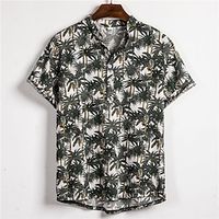 Men's Shirt Summer Hawaiian Shirt Coconut Tree Graphic Prints Stand Collar Green Outdoor Street Short Sleeve Button-Down Print Clothing Apparel Fashion Designer Casual Comfortable miniinthebox - thumbnail