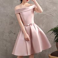 A-Line Off Shoulder Knee Length Spandex Bridesmaid Dress with Bow(s) miniinthebox - thumbnail