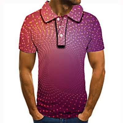 Men's Polo 3D Print Polka Dot 3D Graphic Prints Button-Down Short Sleeve Street Tops Casual Fashion Cool Fuchsia Lightinthebox
