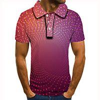 Men's Polo 3D Print Polka Dot 3D Graphic Prints Button-Down Short Sleeve Street Tops Casual Fashion Cool Fuchsia Lightinthebox - thumbnail