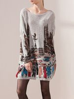 Casual Printed Batwing Sleeve Knit Dress