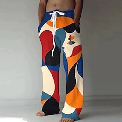 Abstract Graffiti Abstract Men's 3D Print Pants Trousers Outdoor Street Going out Polyester Navy Blue S M L Mid Waist Elasticity Pants Lightinthebox