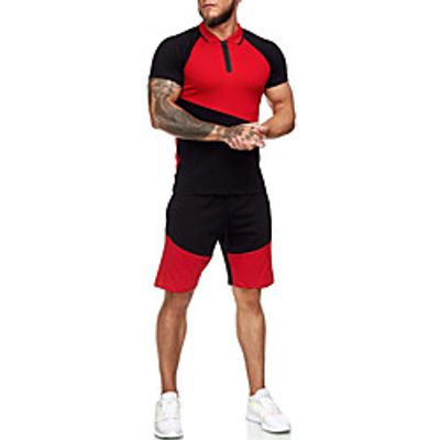 Men's 2 Piece Patchwork Tracksuit Running T-Shirt With Shorts Running Shirt Street Casual Summer Short Sleeve Quick Dry Lightweight Soft Fitness Gym Workout Running Walking Jogging Sportswear Normal Lightinthebox