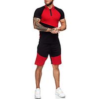 Men's 2 Piece Patchwork Tracksuit Running T-Shirt With Shorts Running Shirt Street Casual Summer Short Sleeve Quick Dry Lightweight Soft Fitness Gym Workout Running Walking Jogging Sportswear Normal Lightinthebox - thumbnail