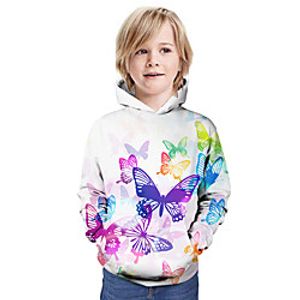 Kids Boys' Hoodie  Sweatshirt Long Sleeve Butterfly 3D Print Animal Print White Children Tops Summer Active Daily Wear Regular Fit 3-13 Years miniinthebox