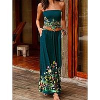 Women's Long Dress Maxi Dress Casual Dress Summer Dress Print Dress Floral Fashion Casual Daily Holiday Vacation Pocket Print Sleeveless Strapless Dress Slim Dark Blue Summer Spring S M L XL XXL Lightinthebox - thumbnail