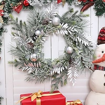 Christmas Winter Wreath Xmas Artificial Snowflakes Pine Branches Pine Cones Plastic Ball Wreaths Suitable For Home Restaurant Commercial Center Door Hanging Wall Hanging Holiday Decoration Lightinthebox