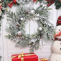 Christmas Winter Wreath Xmas Artificial Snowflakes Pine Branches Pine Cones Plastic Ball Wreaths Suitable For Home Restaurant Commercial Center Door Hanging Wall Hanging Holiday Decoration Lightinthebox - thumbnail