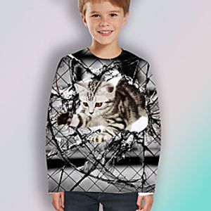 Kids Boys' T shirt Long Sleeve Black 3D Print Cat Animal Daily Indoor Outdoor Active Fashion Daily Sports 3-12 Years Lightinthebox