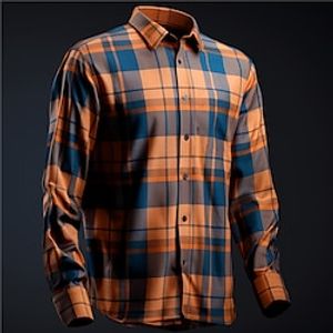 Plaid  Check Business Men's Shirt Daily Wear Going out Spring Turndown Long Sleeve Blue, Orange, Green S, M, L 4-Way Stretch Fabric Shirt Lightinthebox
