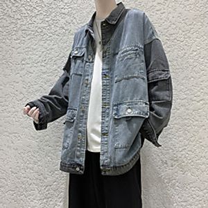 Men's Denim Jacket Solid Colored Streetwear Fall Regular Daily Long Sleeve Cotton Coat Tops Blue Lightinthebox