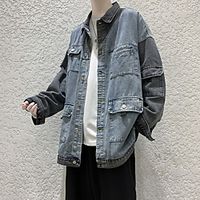 Men's Denim Jacket Solid Colored Streetwear Fall Regular Daily Long Sleeve Cotton Coat Tops Blue Lightinthebox - thumbnail