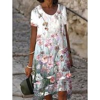 Women's A Line Dress Knee Length Dress White Short Sleeve Floral Print Spring Summer U Neck Elegant Casual 2022 S M L XL XXL 3XL Lightinthebox - thumbnail