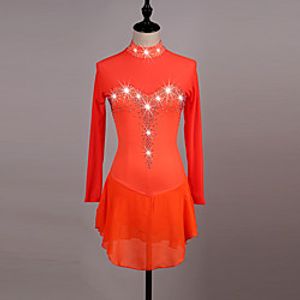 Figure Skating Dress Women's Girls' Ice Skating Dress Orange Dark Blue High Elasticity Competition Skating Wear Quick Dry Anatomic Design Handmade Classic Long Sleeve Ice Skating Figure Skating Lightinthebox