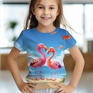 Girls' 3D Floral Flamingo Tee Shirt Pink Short Sleeve 3D Print Summer Spring Active Fashion Cute Polyester Kids 3-12 Years Crew Neck Outdoor Casual Daily Regular Fit miniinthebox