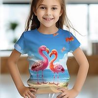 Girls' 3D Floral Flamingo Tee Shirt Pink Short Sleeve 3D Print Summer Spring Active Fashion Cute Polyester Kids 3-12 Years Crew Neck Outdoor Casual Daily Regular Fit miniinthebox