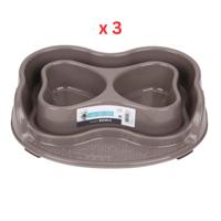 M-Pets No Spill Plastic Double Bowl Grey 2X500ml (Pack of 3)