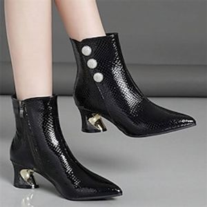 Women's Boots Comfort Shoes Outdoor Daily Booties Ankle Boots Chunky Heel Pointed Toe Elegant Casual Comfort Faux Leather Zipper Black miniinthebox