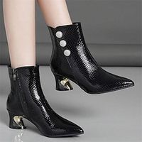 Women's Boots Comfort Shoes Outdoor Daily Booties Ankle Boots Chunky Heel Pointed Toe Elegant Casual Comfort Faux Leather Zipper Black miniinthebox