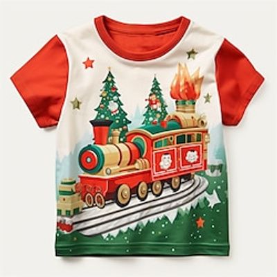Christmas Boys 3D Train Shirt Tee Short Sleeve 3D Print Fall Active Sports Fashion Polyester Kids 3-12 Years Outdoor Casual Daily Regular Fit miniinthebox