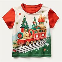 Christmas Boys 3D Train Shirt Tee Short Sleeve 3D Print Fall Active Sports Fashion Polyester Kids 3-12 Years Outdoor Casual Daily Regular Fit miniinthebox - thumbnail