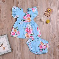 2 Pieces Baby Girls' Basic Floral Print Short Sleeve Regular T-shirt  Shorts Clothing Set Light Blue Lightinthebox - thumbnail