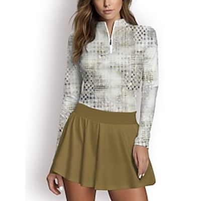 Women's Polo Shirt Golf Shirt Breathable Quick Dry Moisture Wicking Long Sleeve Golf Apparel Golf Clothes Regular Fit Zipper Stand Collar Paisley Spring Autumn Tennis Golf Pickleball Lightinthebox