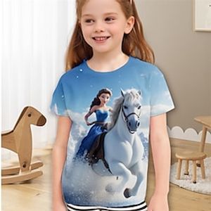 Girls' 3D Princess Tee Shirt Short Sleeve 3D Print Summer Active Fashion Cute Polyester Kids 3-12 Years Crew Neck Outdoor Casual Daily Regular Fit Lightinthebox