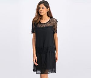 Womens Tiered Lace A-Line Dress  Black