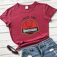Women's T shirt Graphic Text Letter Print Round Neck Tops 100% Cotton Basic Basic Top White Yellow Wine miniinthebox - thumbnail