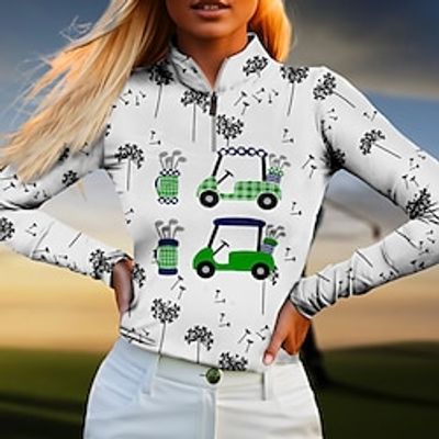 Women's Polo Shirt Funny Golf Shirt Breathable Quick Dry Moisture Wicking Long Sleeve Golf Apparel Golf Clothes Regular Fit 1/4 Zip Stand Collar Printed Spring Autumn Tennis Golf miniinthebox