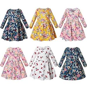 Girls' Dress Floral A Line Dress Dress School Long Sleeve Cute Dress 2-9 Years Winter Pink Yellow Navy Blue  Fall Lightinthebox