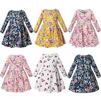 Girls' Dress Floral A Line Dress Dress School Long Sleeve Cute Dress 2-9 Years Winter Pink Yellow Navy Blue  Fall Lightinthebox - thumbnail