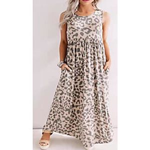 Women's A Line Dress Maxi long Dress Leopard Sleeveless Pattern Summer Casual 2021 S M L XL miniinthebox