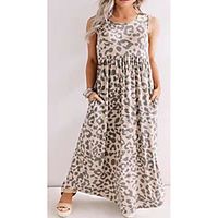Women's A Line Dress Maxi long Dress Leopard Sleeveless Pattern Summer Casual 2021 S M L XL miniinthebox - thumbnail