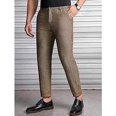 Men's Dress Pants Winter Pants Trousers Suit Pants Tweed Pants Pocket Plain Comfort Breathable Outdoor Daily Going out Fashion Casual Brown Dark Gray Lightinthebox