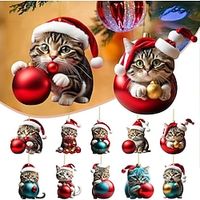 10pcs Christmas Tree Ornaments Cat Hanging Decorations Cute Cat Christmas Ornament 2023 New 2D Acrylic Cat Crafts Hanging Ornament New Year Festive Party Supplies Room Hanging Decor miniinthebox - thumbnail