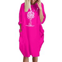 Women's T Shirt Dress Tee Dress Knee Length Dress Blue Yellow Fuchsia Gray Green White Black Long Sleeve Print Spring Summer Round Neck Casual Oversized 2021 S M L XL XXL 3XL 4XL 5XL Lightinthebox - thumbnail