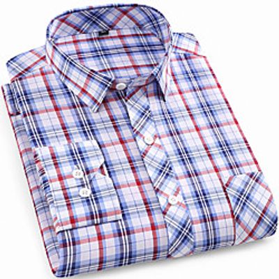 Men's Shirt Other Prints Plaid Geometry Print Long Sleeve Casual Tops Designer Blue Purple Yellow miniinthebox