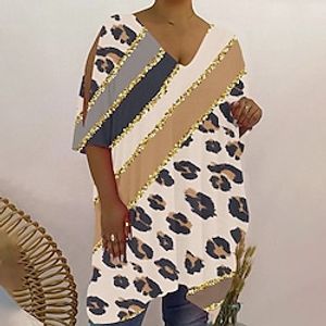 Women's Plus Size Tops Blouse T shirt Tee Leopard Animal Print Half Sleeve V Neck Casual Daily Going out Polyester Fall Summer Green Blue miniinthebox