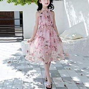 girl's dresses children summerpink girls sling beach dress kids printing floral sweet sleeveless clothes Lightinthebox