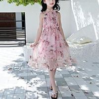 girl's dresses children summerpink girls sling beach dress kids printing floral sweet sleeveless clothes Lightinthebox - thumbnail