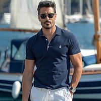 Men's Polo Knit Polo Sweater Casual Sports Turndown Short Sleeve Fashion Comfortable Solid Color Quilted Summer Regular Fit Dark Blue Polo Lightinthebox