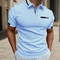 Men's Polo Shirt Golf Shirt Work Casual Lapel Short Sleeve Basic Modern Color Block Patchwork Button Spring  Summer Regular Fit Pink Army Green Blue Khaki Light Blue Coffee Polo Shirt Lightinthebox